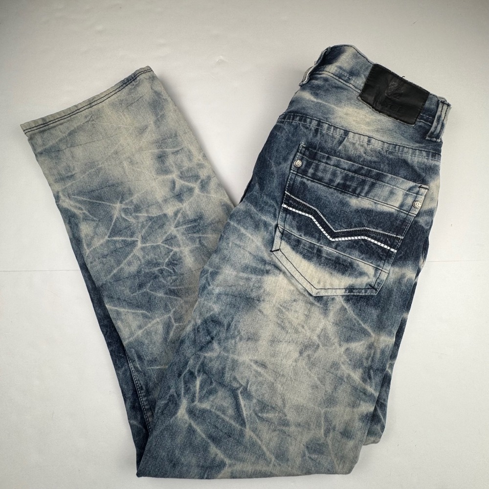 Enyce Mens Acid Wash Jeans 32x32 Blue Cotton Streetwear Y2K Hip Hop Denim Pants